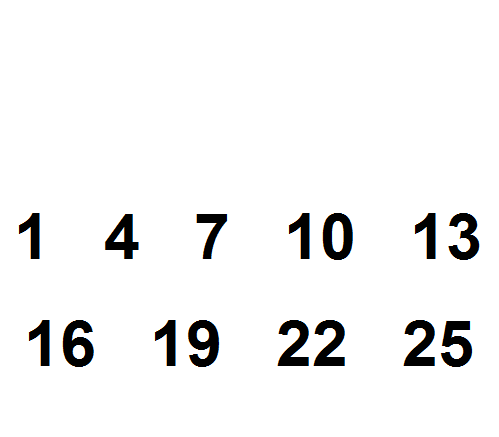 Numbers 1 4 7 10 13 16 19 22 25